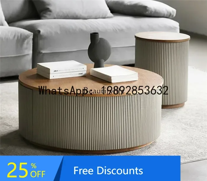

American rural solid wood round storage coffee table Nordic modern small apartment tea table