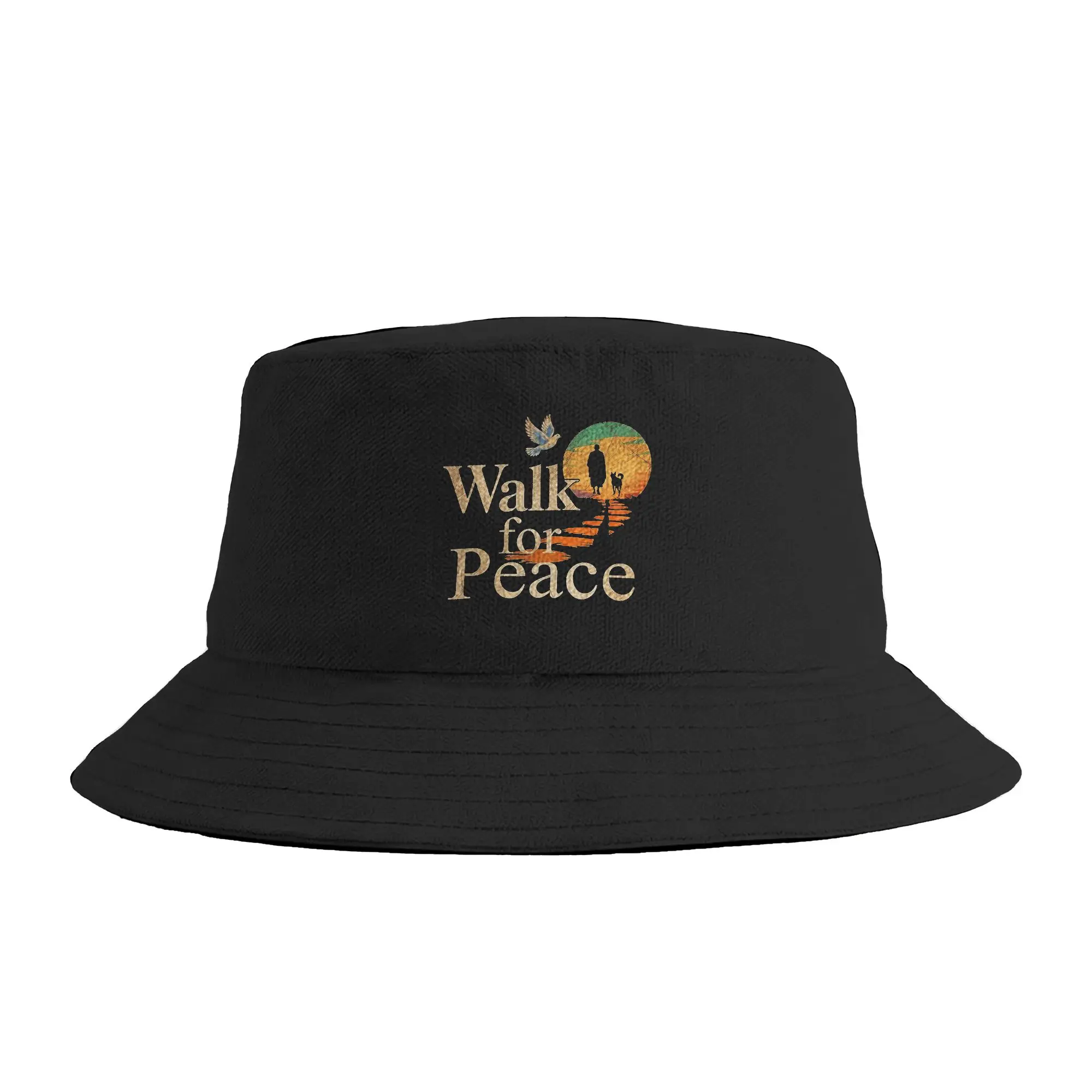 Sombrero de pescador vintage de verano Walk Peace 2026 World Peace Monks con Aloka Dog, para mujer, suave, plegable, para playa y viajes