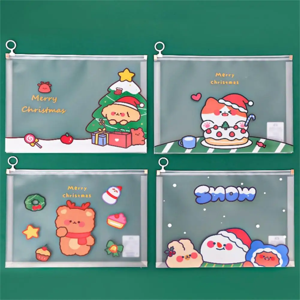 File Organizer Portable File Holder Smooth Zip Waterproof  Useful Cartoon Christmas Student A4 Zipper Bag