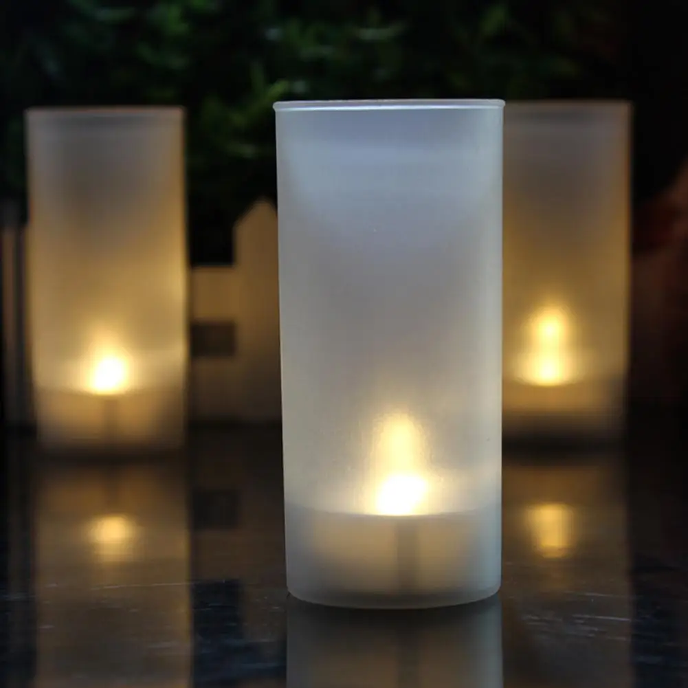 Luz de vela electrónica sin llama recargable Led con taza de plástico para el Día de San Valentín, decoración de bodas, lámpara de decoración del hogar, 1PC