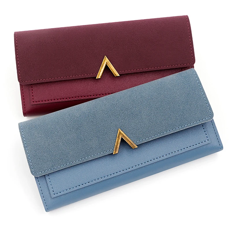 محفظة جديدة عصرية وبسيطة من البولي يوريثان، حقيبة ثلاثية الطي، محفظة طويلة، محفظة متعددة الفتحات للبطاقات، حقيبة يد للنساء