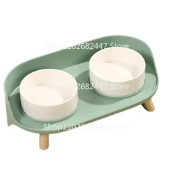 Double ceramic bowl for cat / dog, protect the cervical spine from overturning and splashing grain, water bowl