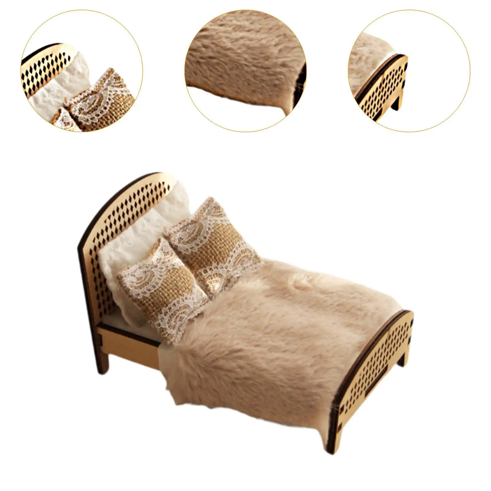 1:12 Scale Dollhouse Double Bed Miniature Bed DIY Scene Bedroom Micro Scene Mini Bed Accessory Miniature Dollhouse Furniture - view 3