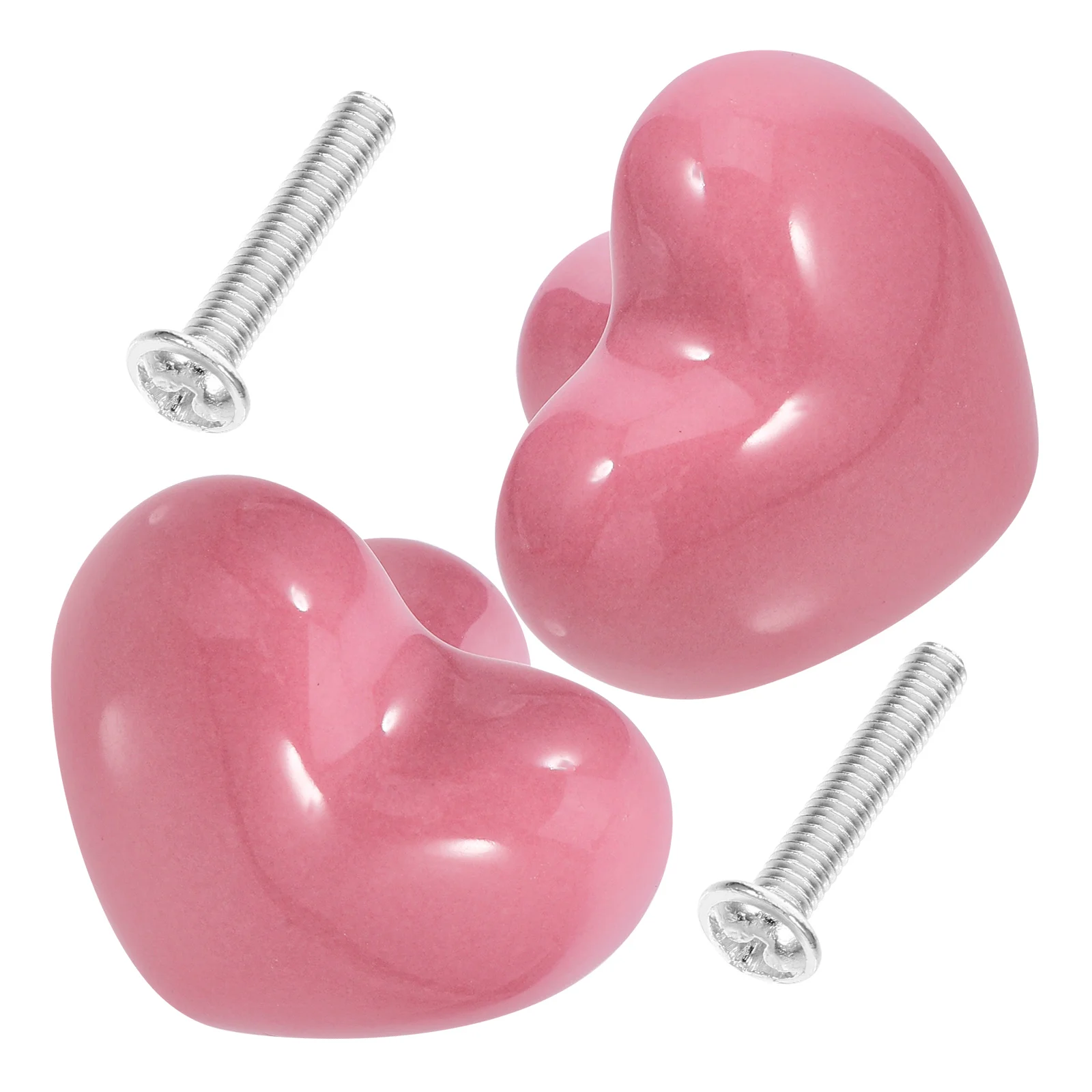 2 Pcs Ceramic Drawer Knobs for Drawers Kitchen Cabinet Handles Cabinets Door Simple Ceramics Iron Pink Heart Pulls