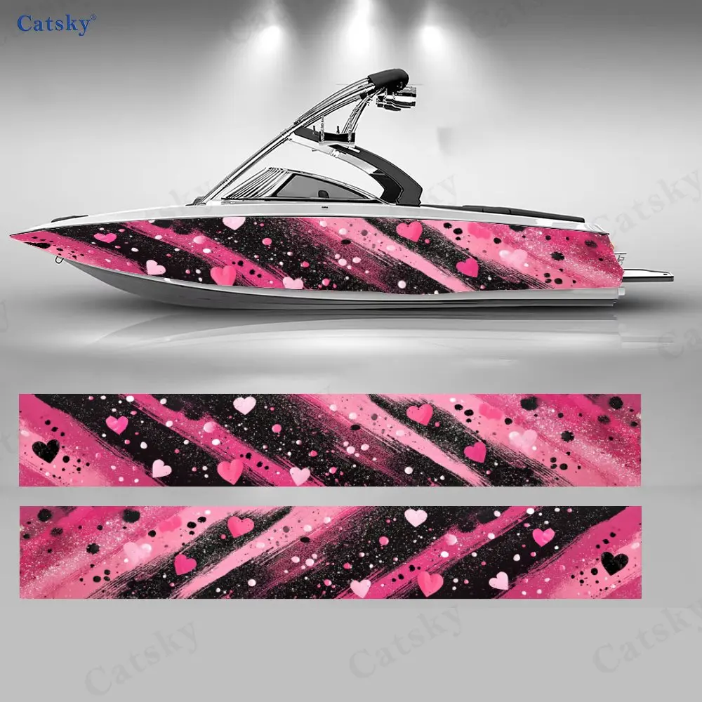 

Наклейки для лодок с граффити в виде розовых и черных сердец, водонепроницаемые виниловые наклейки из ПВХ для рыболовных лодок, прочные и стильные.