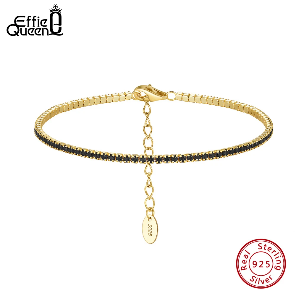 Effie Queen Luxury 14K Gold Tennis Bracelets 925 Sterling Silver Black 4A Cubic Zirconia Chain Bracelet Jewelry for Women SB190