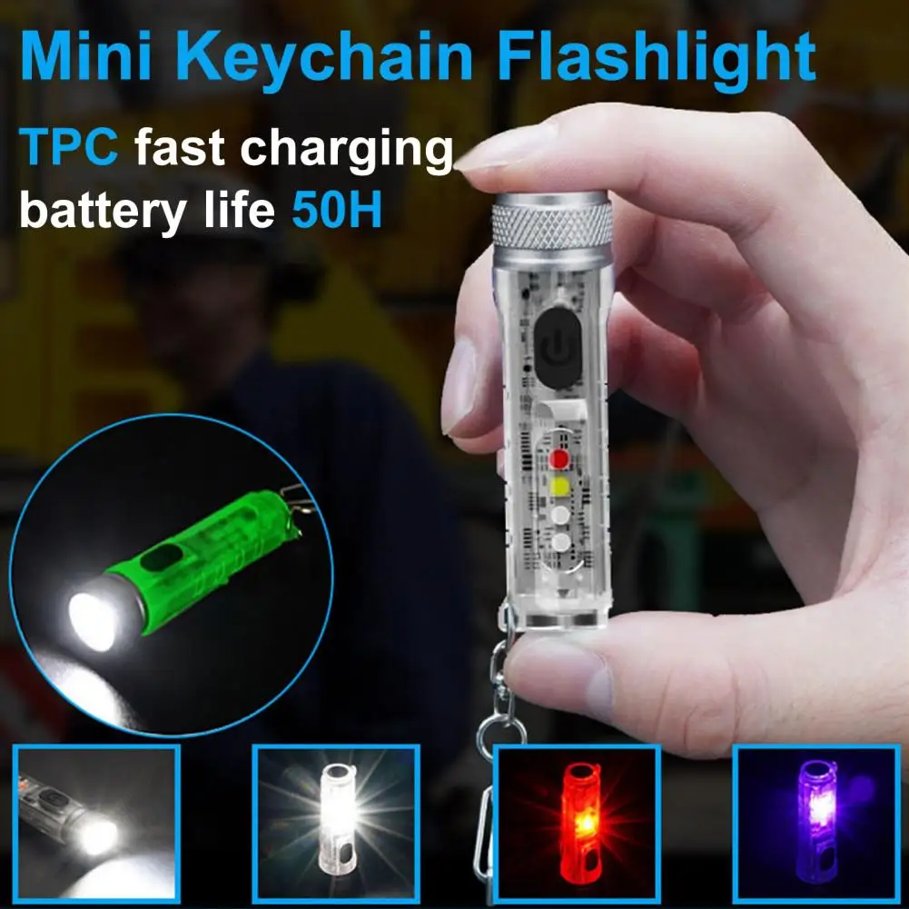 Mini Keychain Flashlight TYPE-C Fast Charging Multi-function IP66 Waterproof LED Magnetic Warning Camping Flashlight