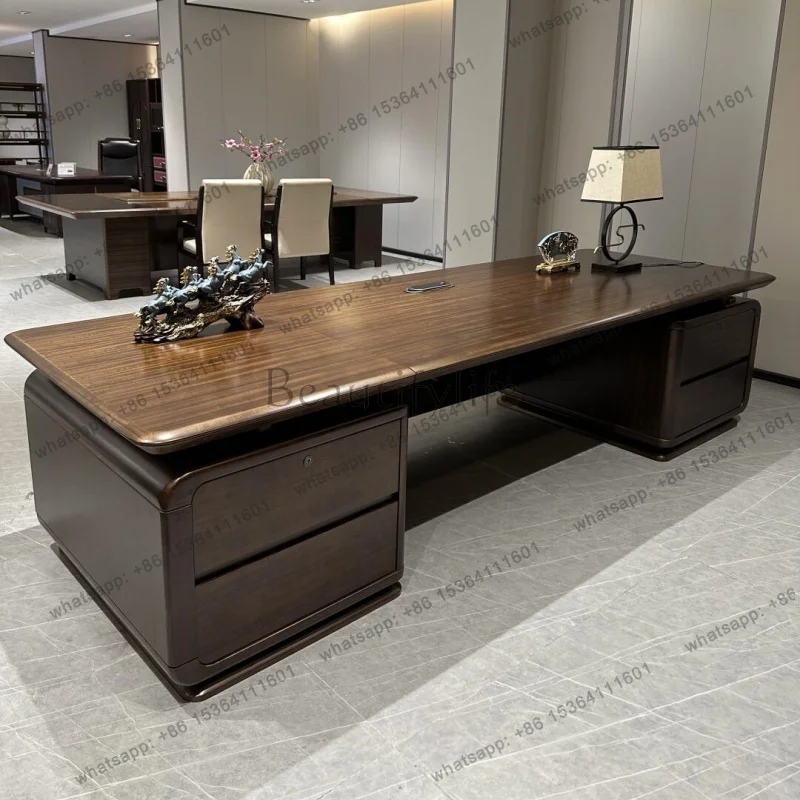 Zj. New Chinese solid wood desk atmospheric boss table ebony high-end customization