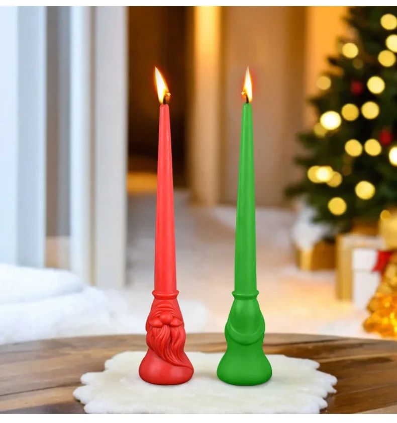 3d Santa Long Candle Silicone Mold DIY Christmas Atmosphere Decoration Diffuser Stone Epoxy Resin Molds Candle Making Supplies