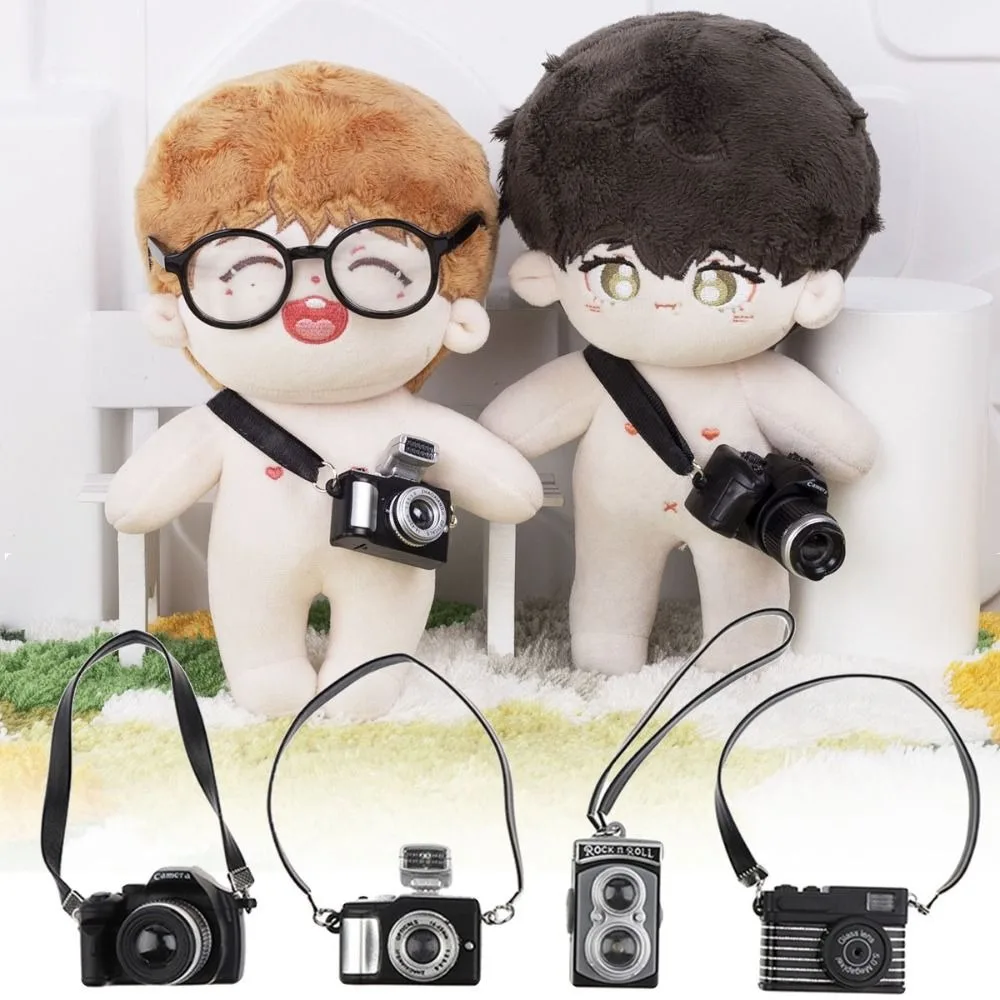 Plastic Dolls Camera with Belt Multicolor Dollhouse Camera Shutter and Flash Doll Accessories Miniature Camera 1/6 1/12 Doll