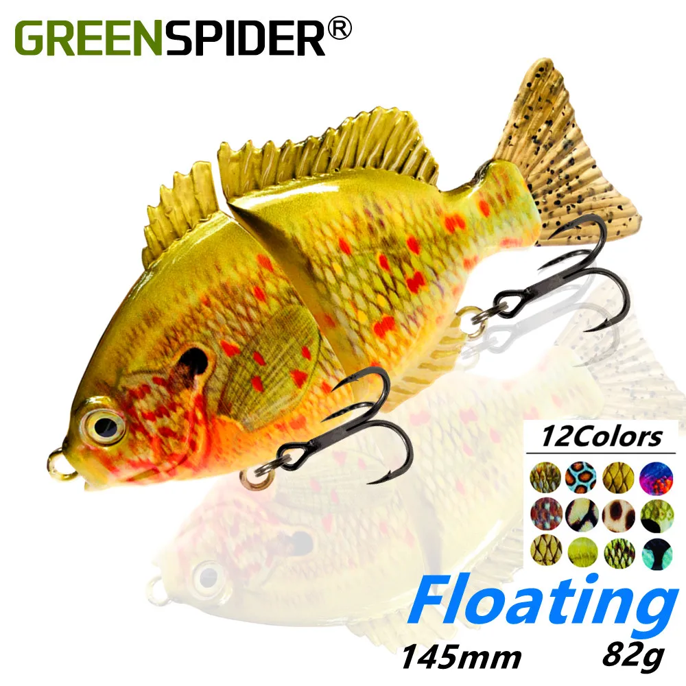 

GREENSPIDER 2022 New 12Colors 14.5cm 82g Fishing Lure Jointed Lures Jerkbait Soft Tail Bass LureBluegill Bait Floating Swimbait