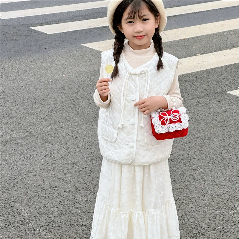 Fashion Design Square Mini Children\'s Shoulder Bag Sweet Bow Flower Girl Messenger Bags Luxury Pearl Handle Kid Change Purse