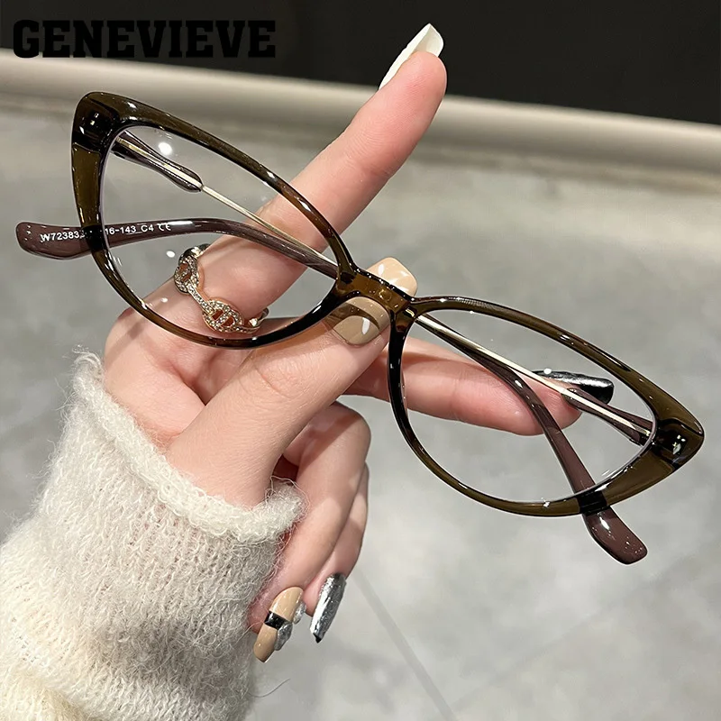 GENEVIEVE Minimalist Small-Frame Cat-Eye Design Women's Photochromic Anti Blue-ray  Reading Glasses Customizable Prescription