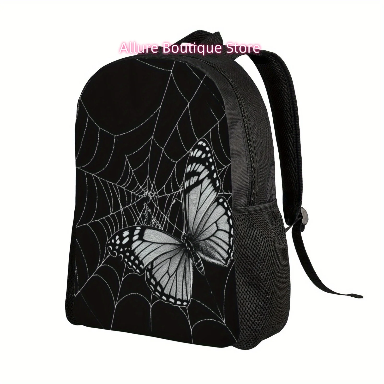 Butterflie On Spider Web Print Backpack, Book Bag for Men And Women, Lightweight Adjustable Backpack, Large Capacity Laptop Bag