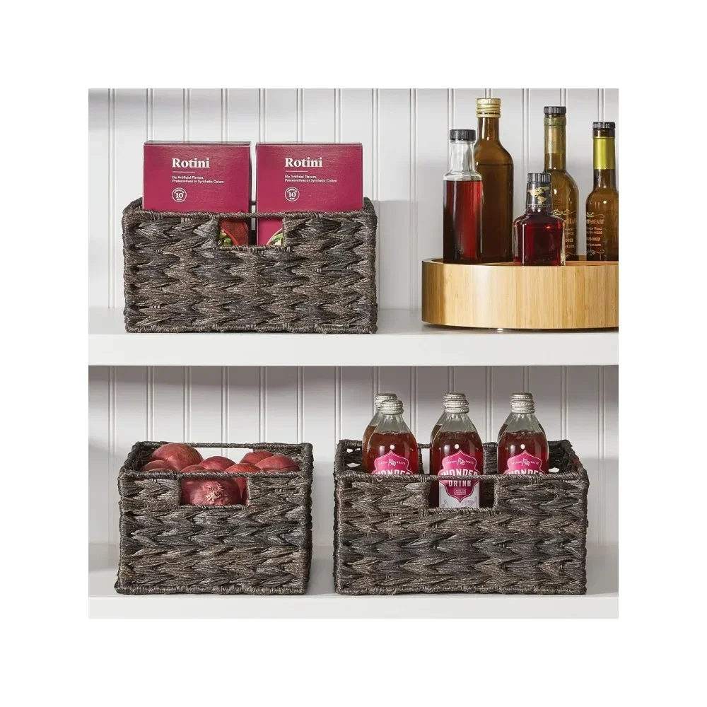 

Woven Farmhouse Kitchen Pantry Food Storage Organizer Basket Box - Container Organization for Cabinets, Cupboards, Shelves