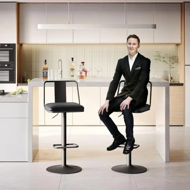

Metal Swivel Barstools Set of 2, Enlarged PU Leather Seat w/Metal Back, Adjustable from 24" to 33" for Counter Height&Bar Height