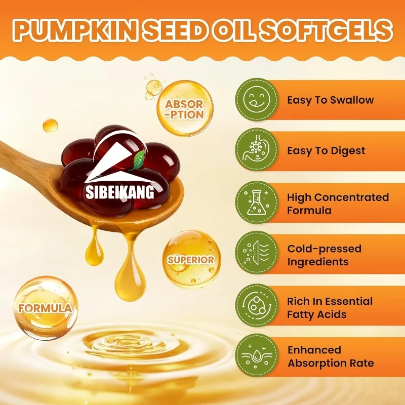 Pumpkin Seed Oil Saw Palm Capsules, 3000 Milligrams Per Serving, Support Immunity, Hair, and Prostate Health, 60 Soft Capsules