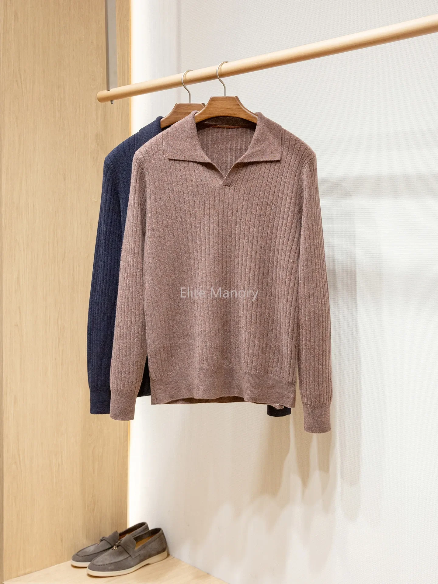 

Weaving yarn 100% cashmere old money men's casual lapel cashmere sweater