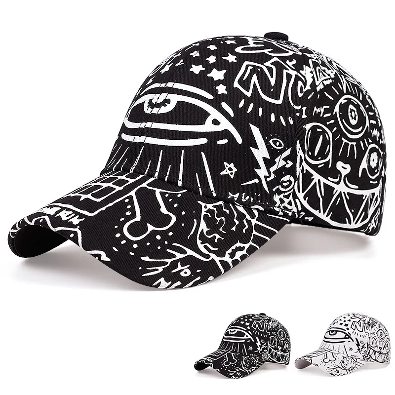 

Summer Baseball Cap New Graffiti Eye Hat Cartoon Painted Duck Sun Hat Men And Women Sunshade Duckbill Hat Pet Heren