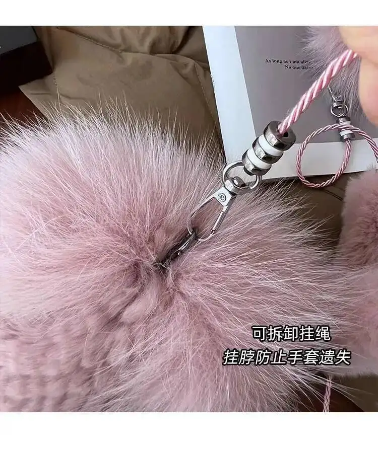 Real Rex Rabbit Fur Gloves For Women Winter Plush Thickened Warm Real Fur Gloves Handmade Knitted Fur Gloves Keep Warm Mittens