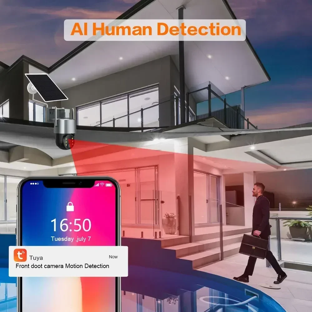 Tuya Smart Life 5MP WiFi Camera Solar Powered Security Wireless Battery PTZ Camera Home Surveillance IP66 Waterproof Outdoor PIR