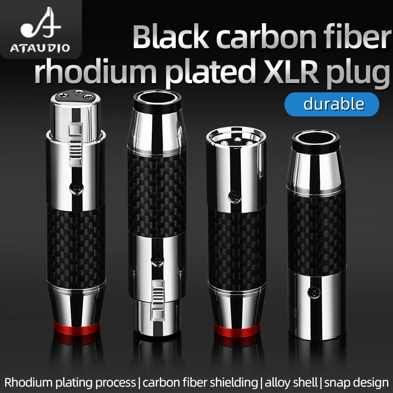 4pcs Hifi XLR Plug Carbon Fiber Shielding Balanced Cable Connector DIY Rhodium Plated Audio Adapter For Microphone and XLR Cable