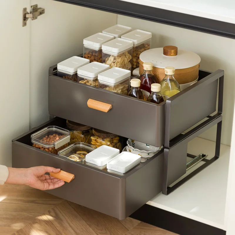 

Stable Kitchen Lower Sink Shelf Seasoning Dishes Pull-out Storage Box Sink Storage Rack Cabinet Pull Basket Layer Rack