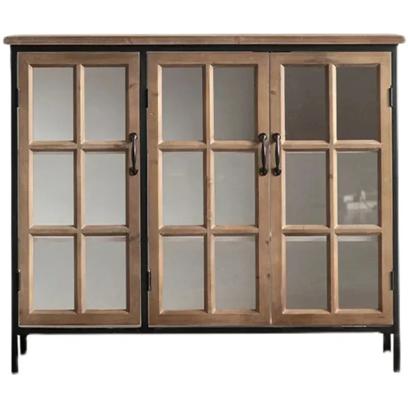 

Home entrance cabinet Wrought iron dining side cabinet Solid wood old locker
