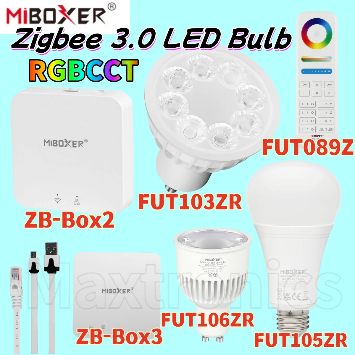New Miboxer Home Smart Lighting FUT105ZR E27 12W FUT103ZR 4W/FUT106ZR 6W GU10 Zigbee 3.0+2.4G FUT089Z ZB-Box2/3 Remote Control