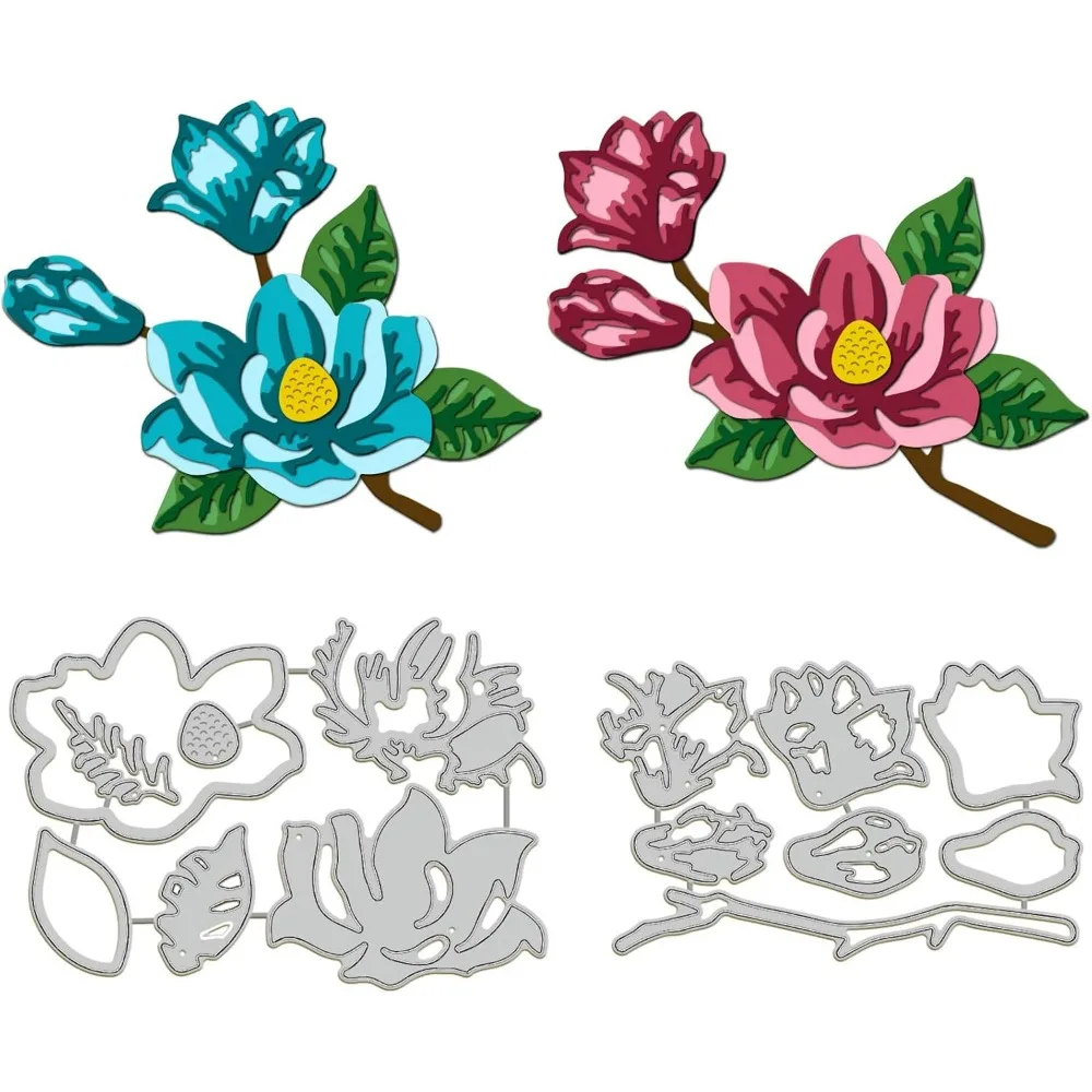 Layered Magnolia Cutting Dies for Card Making Layeringd Flower Carbon Steel Embossing Stencils Template for Decorative Embossing