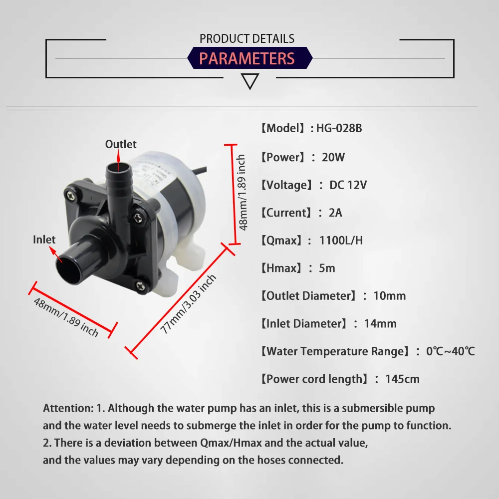 12V DC Brushless Small Submersible Pump Suitable for Aquarium Fish Tank Fountain Pool Garden