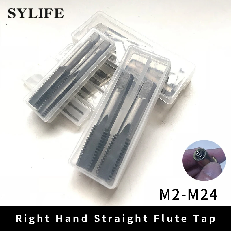 Thread Tap Set Right Hand Straight Flute Tap M3 M4 M5 M6 M7 M8 M10 M12 M14 M16 Metric 2pcs Threading Tool Screw Tap Drill