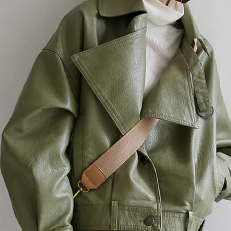 leather coat jacket in verde