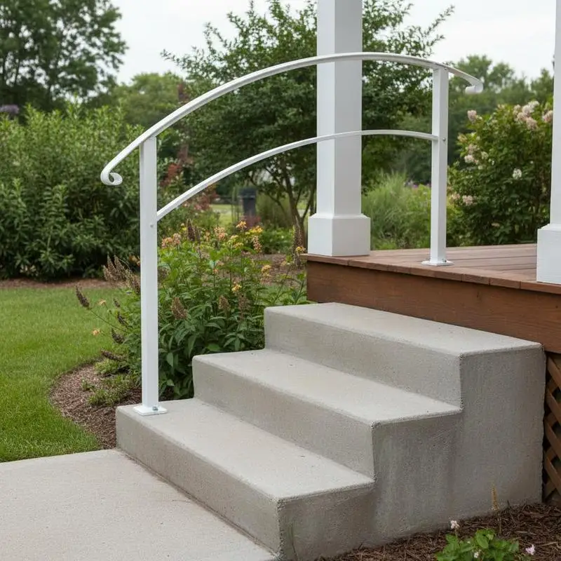 

Stairway Guardrail 1-3 Steps For Front Porch Garden Concrete Stairs, White Wrought Iron Flexible Design Transitional Style Mounting Hardware Included