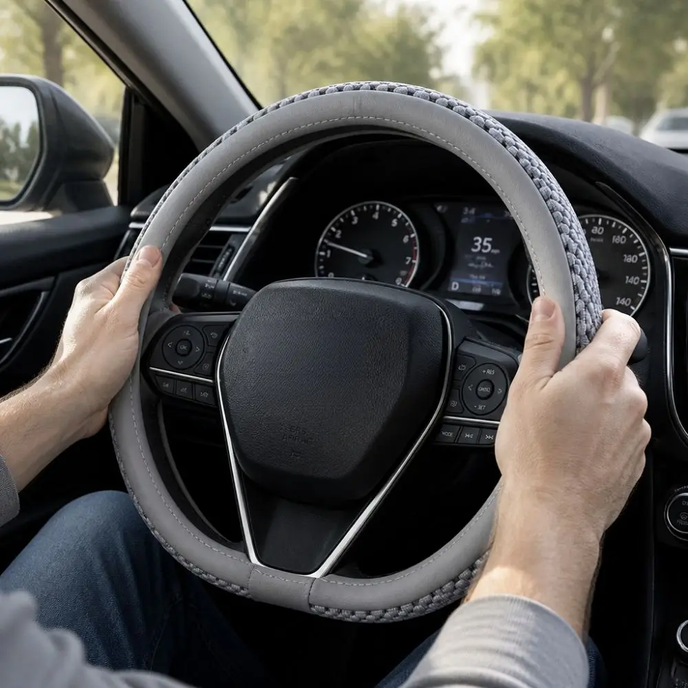Ice Silk Braided Steering Wheel Cover - O/D Shape Options, 14.96 Inch (38cm), Breathable & Non-Slip, Multiple Colors