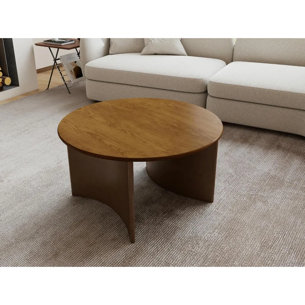Small Unique Cocktail Tea Table for Living R，Mid Century Modern Coffee Table for Living Room, Round Table with Rubber Legs