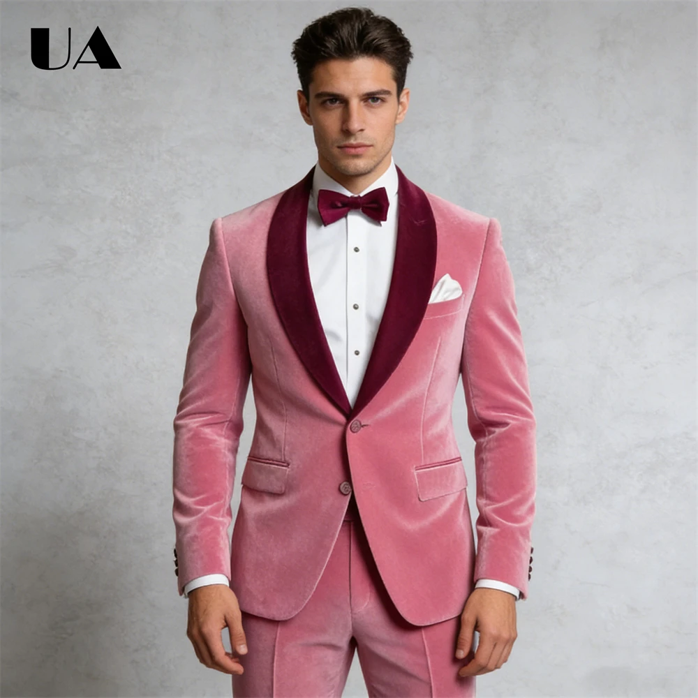 

ULBYANRY 2026 New Velvet Suit Set for Wedding Groom Groomsman Tuxedo, Costume Prom Suit Attire 2 Pieces (Jacket Pants) Tuxedo