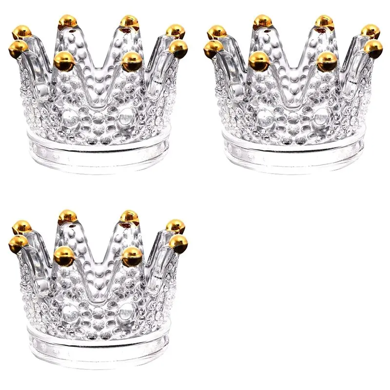 

【FLASH DEAL】3X Creative Crown Glass Ashtray Creative Dining Table Candle Holder Decoration Home Office Decoration Transparent Go