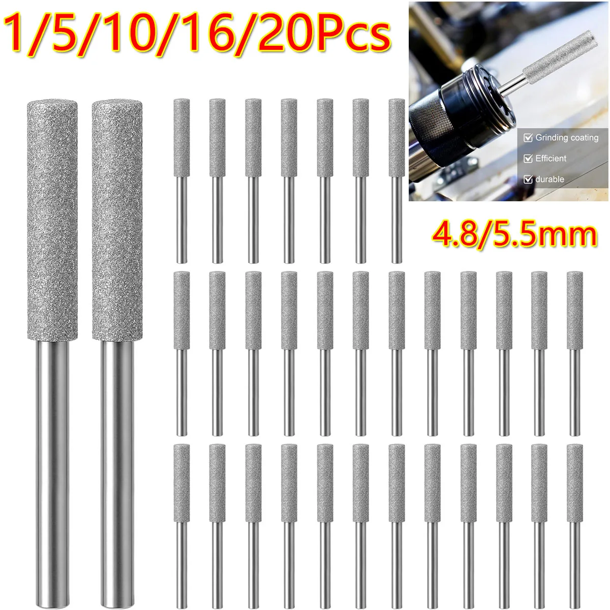 5/10/16/20Pcs 4.8mm 5.5mm Chainsaw Sharpener Coated Burr Grinder Chain Saw Grinding For Metal Jade Wood Polishing Tool Sharper
