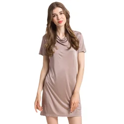 New Silk Bottomed Skirt Women's Swing Collar Dress Silk Knitting Nightdress with Petticoat HB18002