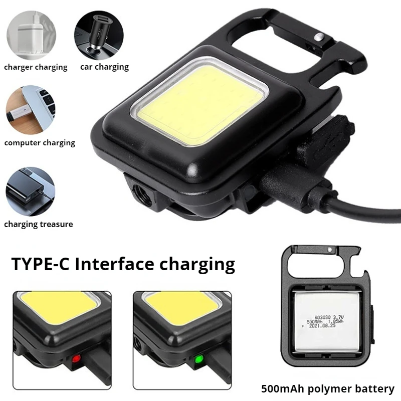 Mini lampe de travail LED COB multifonctionnelle, porte-clés, lampe torche Portable Rechargeable, plein air, Camping, tire-bouchon