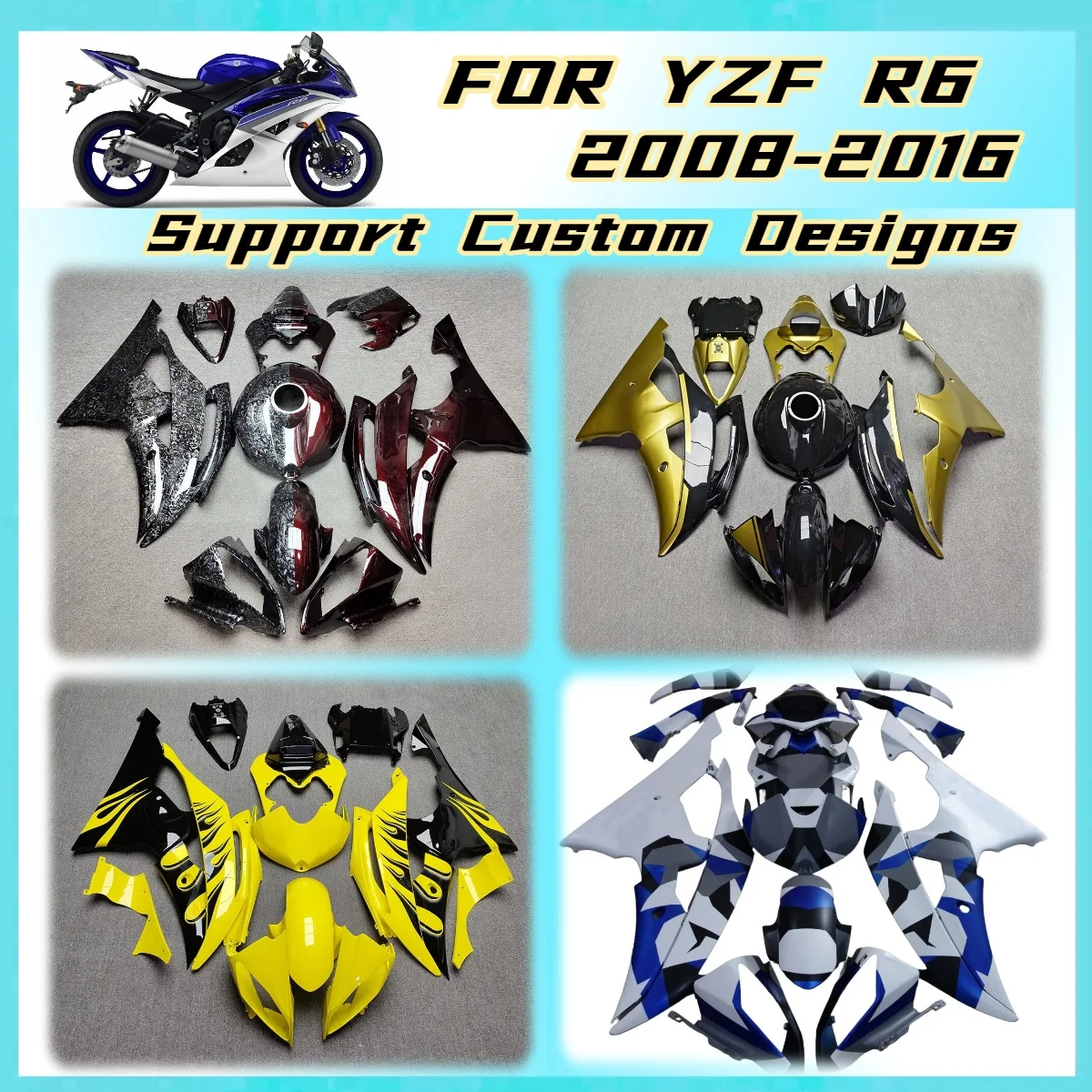 Carbon Fiber Look 2008-2016 YZFR6 Fairing Kit Perfect Fit for Yamaha YZF R6 08-16 Direct Replacement Fairings Set
