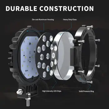 2 luci LED rotonde da 7 pollici e 51 W per fuoristrada, 5100 lm, faretti da guida, paraurti, fendinebbia, adatti per barche, jeep, ATV, SUV 10 best sales faro di ricerca per barche - №9