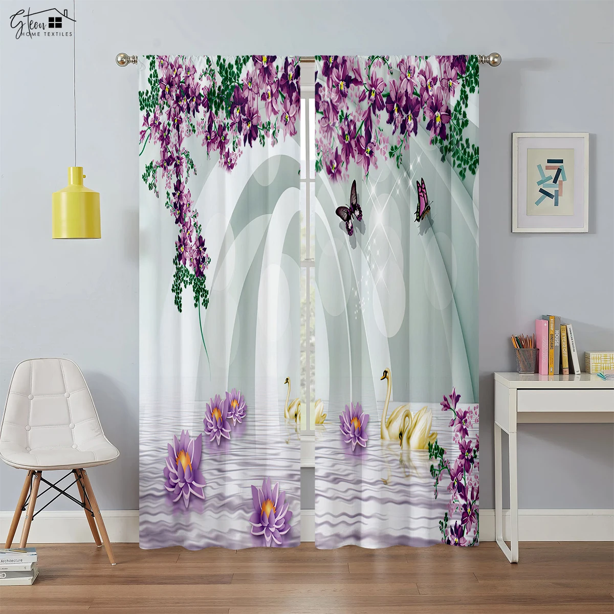 

Flower Curtains Chinese Style Beautiful Peach Tulips Daisy Bedroom Living Room Wear Rod Pocket Easy To Wash 3D Printed Curtains