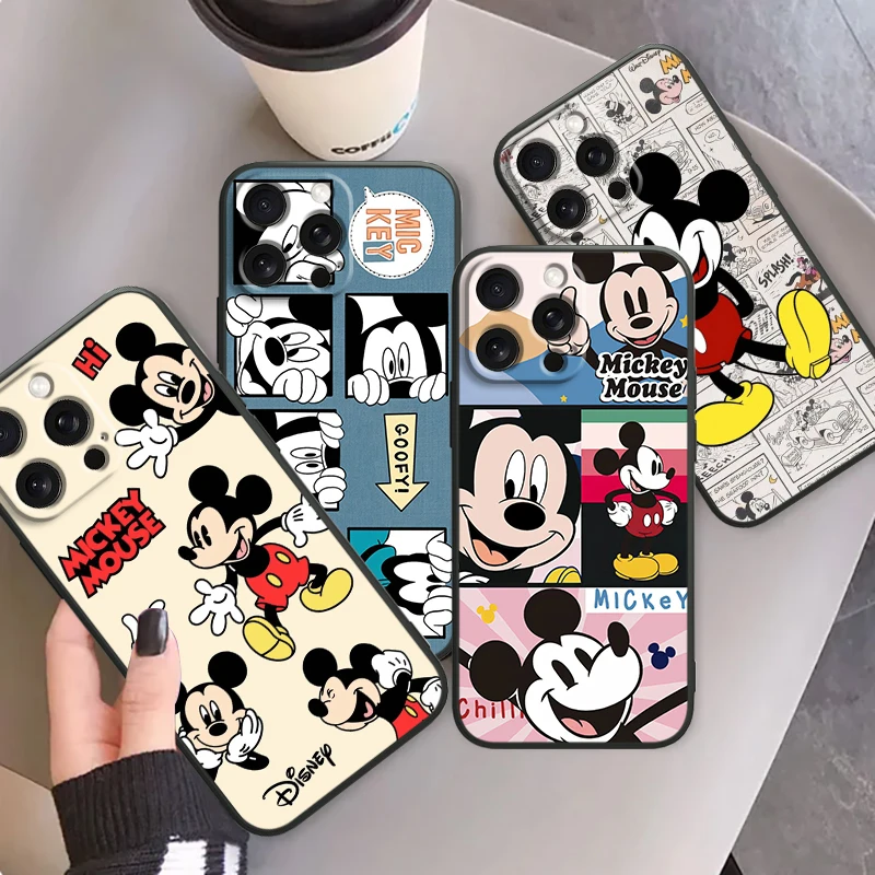 Mickey Disney Cartoon Fashion For iPhone 15 14 13 12 11 XS XR X 8 7 SE Pro Max Plus Mini Black Back Phone Case