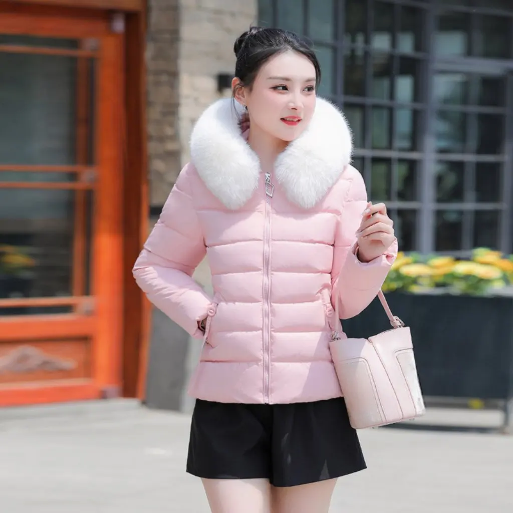 

Women's Large Wool Collar Short down Cotton-Padded Coat Loose High-End Thickened Winter Jacket for Casual Occasions