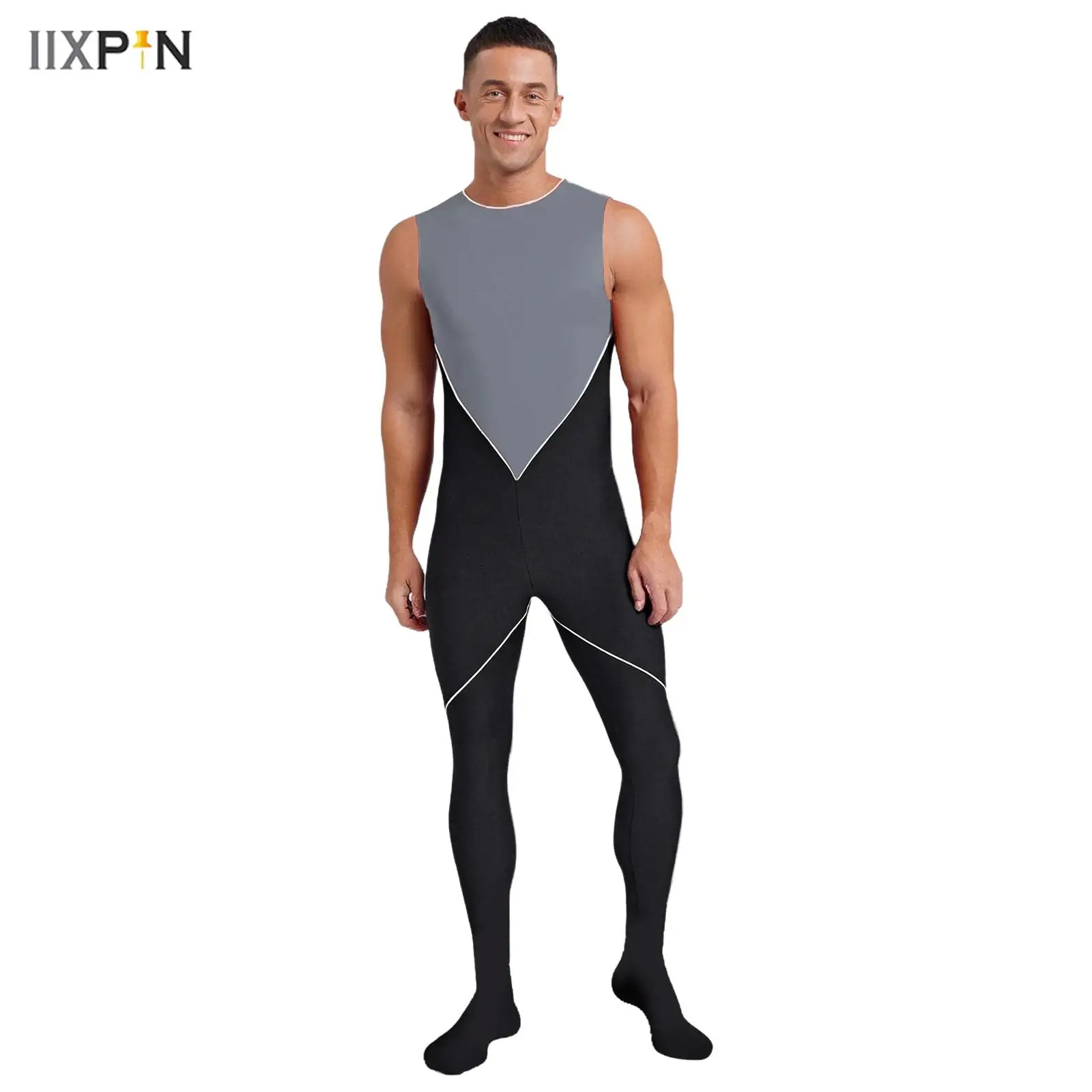 

Men's Jumpsuit Gymnastics Dance Costume Sleeveless Back Zipper Full Body Leotard for Gym Yoga Practice Performance Competition