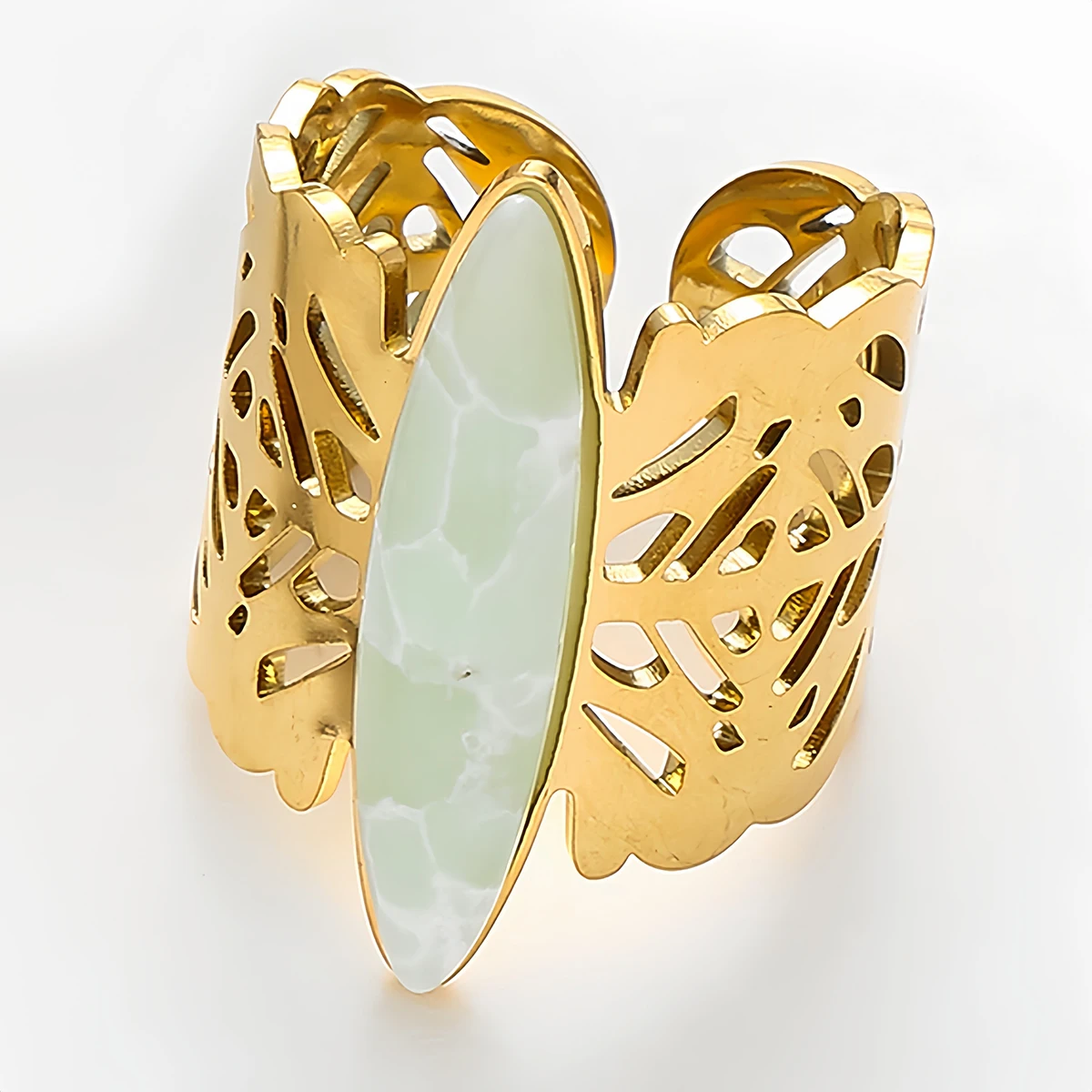 

Luxury Natural Stone Ring For Woman Fashion Hollow 14K Gold Plated Stainless Steel Wide Hollow Butterfly Adjustable Opening Ring