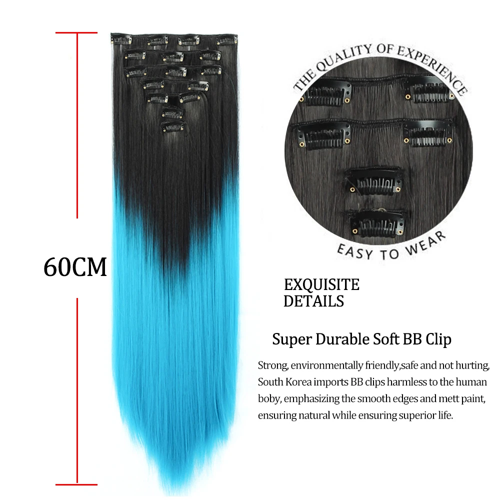 Clip In Hair Extensions Synthetic Long Straight Hair Extensions 16 Clips In Hairpieces High Temperature Fiber Natural Hairpiece