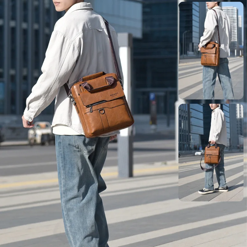2026 NEW Men Shoulder Bag Brand Design Large Capacity Business Commute Vertical Handbags Мужская сумка Bolsa masculina Sac homme